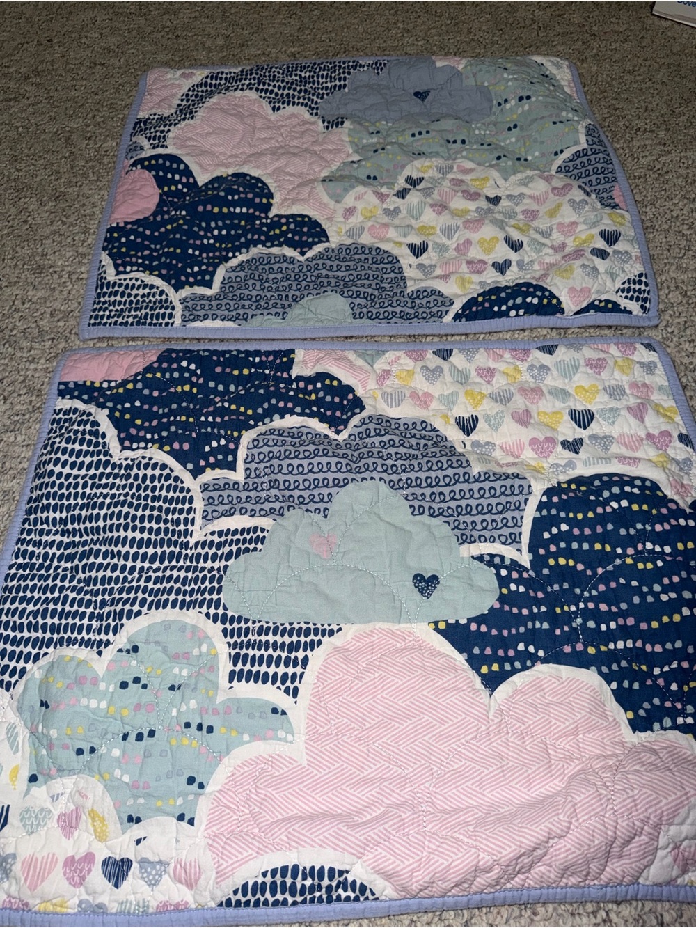 Quilted cloud and heart pillow cases set of 2 standard size